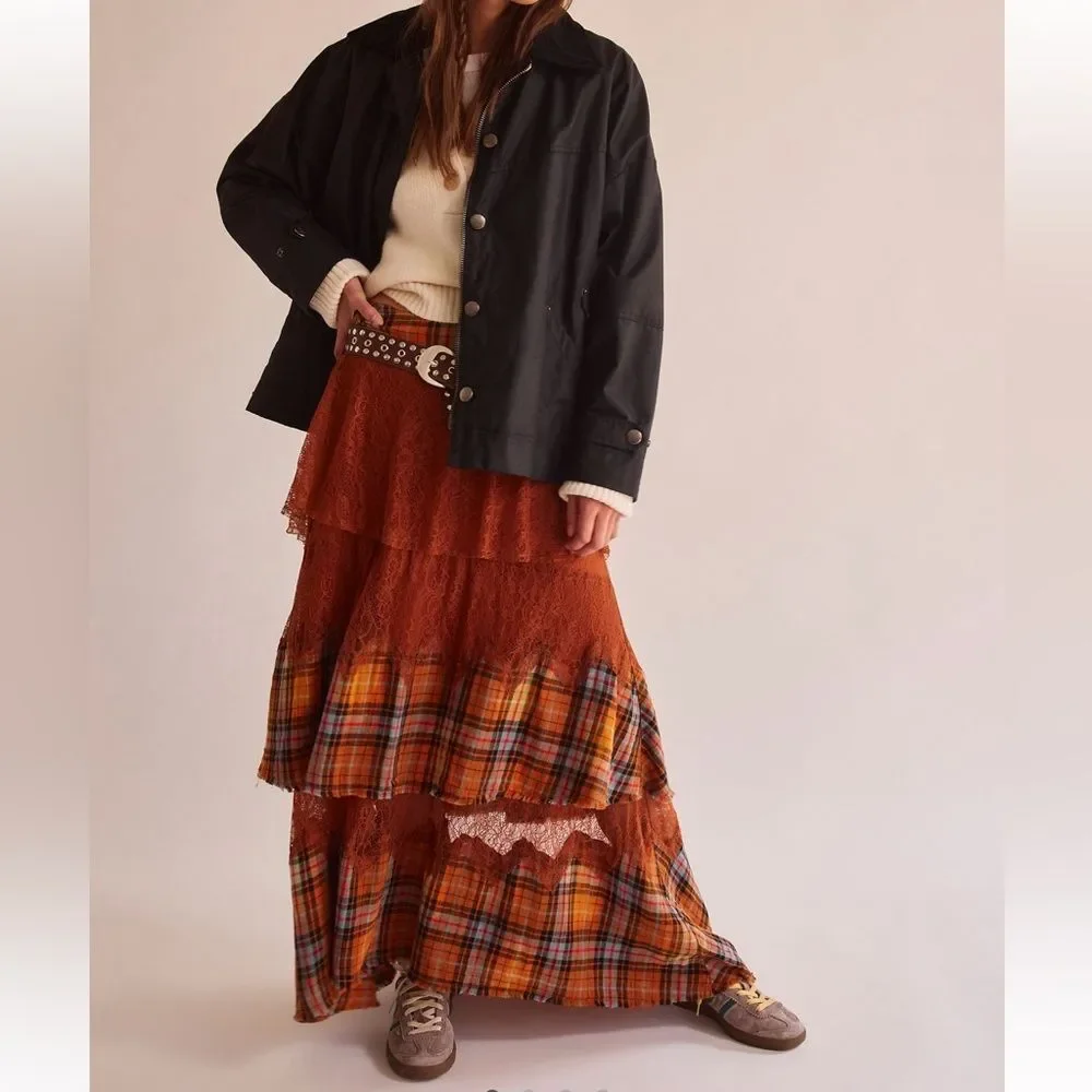 Free People County Fair Lace Maxi Skirt- Brown Combo